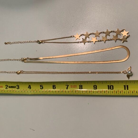 3 piece necklace set in silver tones with stars and pearl amulet, NWOT, fashion - Picture 4 of 14